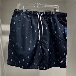 Nautica NWT Dark Navy Swim Trunks with Anchor Pattern